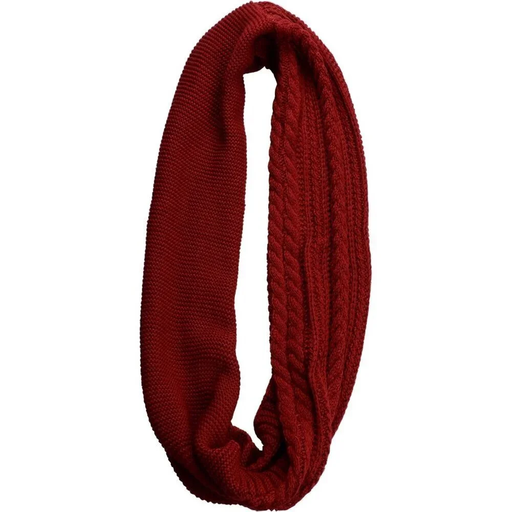 Women's Crochet Burgundy Thick Ribbed Knit Winter Infinity Circle Loop Scarf